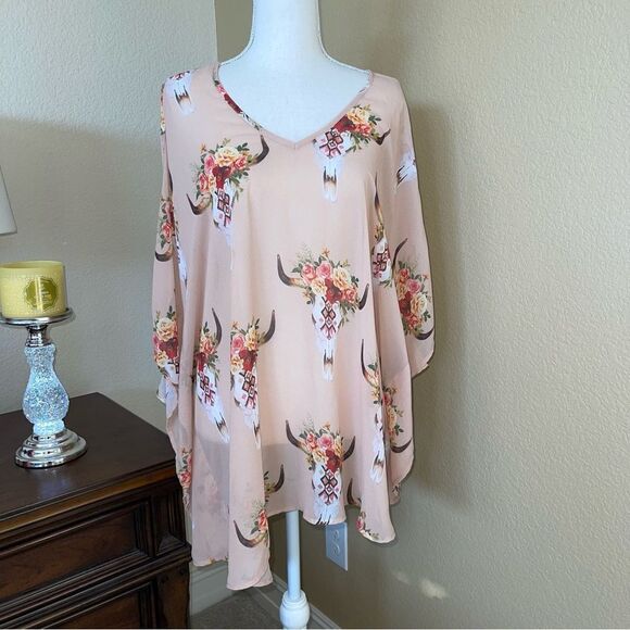 Show me Your MuMu Peta Boo Tunic Top Cow Skull Pink Small - Picture 3 of 3